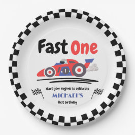 1. Geburtstag Fast One Red Blue Race Car Pappteller