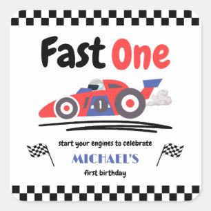 1. Geburtstag Fast One Red Blue Race Car Quadratischer Aufkleber