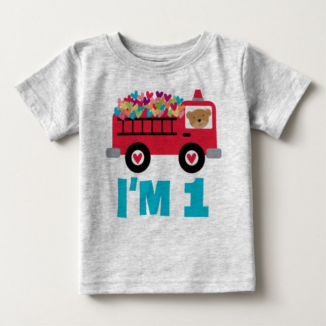 1. Geburtstag Feuerwehrfahrzeug Feuerwehrmännchen  Baby T-shirt (Vorderseite)