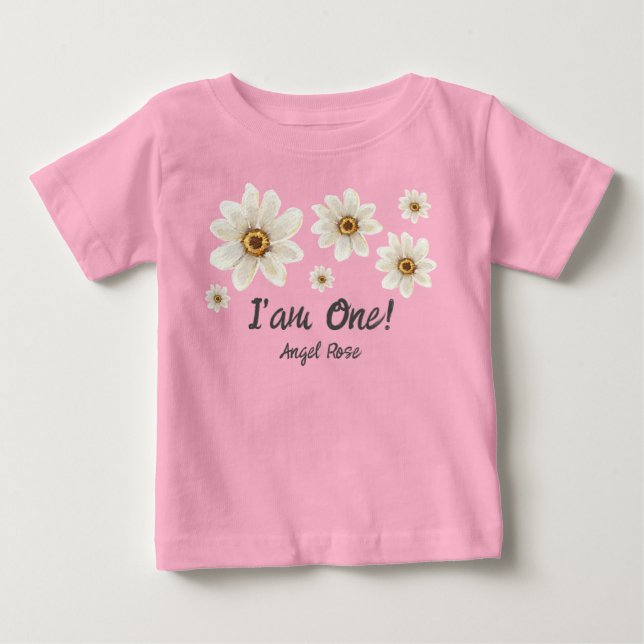 1. Geburtstag Floral Wasserfarbe Daisy Custom Nied Baby T-shirt (Vorderseite)