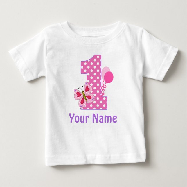 1. Geburtstag Girl Butterfly Personalisiert T Shir Baby T-shirt (Vorderseite)