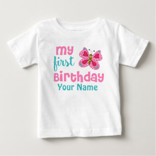 1. Geburtstag Girl Butterfly Pink Personalisiert Baby T-shirt