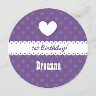 1. Geburtstag Girl Herz und Scalloped Band B01B8 Einladung