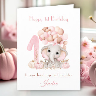1. Geburtstag Girl Pink Elephant Fall Pumpkin Karte