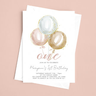 1. Geburtstag Girl Watercolor Ballons Einladung