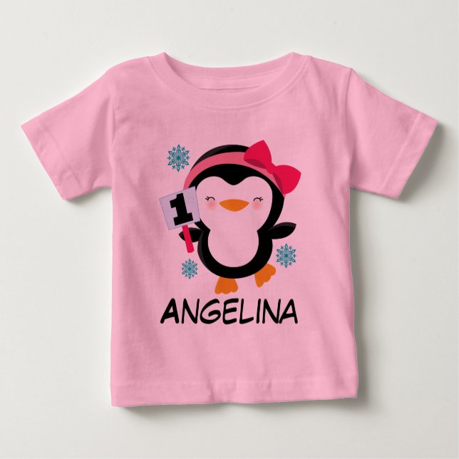 1. Geburtstag Girls Pinguin T - Shirt (Vorderseite)