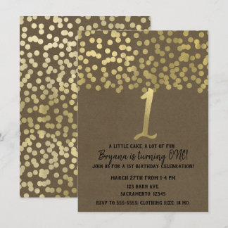 1. Geburtstag Gold Foil Moderne schicke, rustikale Einladung