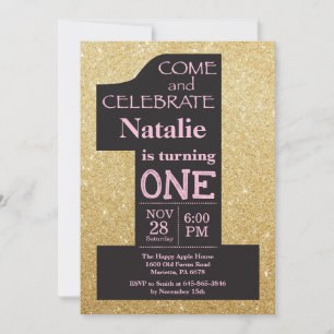 1. Geburtstag Gold Glitter und Pink Einladung