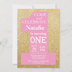 1. Geburtstag Gold Glitter und Pink Einladung