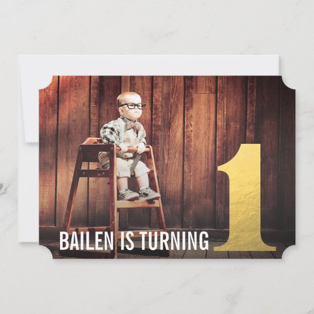 1. Geburtstag Gold Nummer 1 Foto Einladung (Vorderseite)