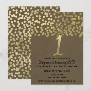 1. Geburtstag Goldfolie Modern Chic Rustikal Kraft Einladung