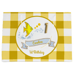 1. Geburtstag Goldfolienballon Gelb Gingham Fisch Große Geschenktüte