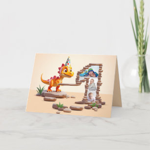 1. Geburtstag Große Zahl Foto   Dino Little Dragon Karte