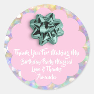 1. Geburtstag Gunst Babydusche Rosa Holographisch Runder Aufkleber