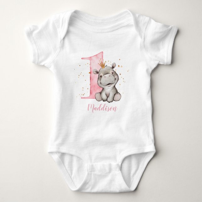 1. Geburtstag Hippo Princess Baby Bodysuit Baby Strampler (Vorderseite)