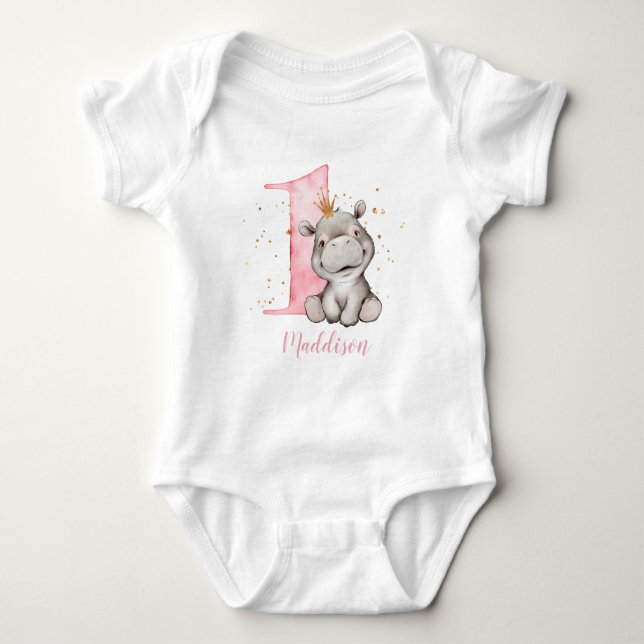 1. Geburtstag Hippo Princess Baby Bodysuit Strampler (Vorderseite)