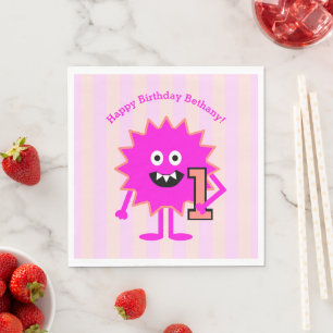 1. Geburtstag Hot Pink Girl Monster Niedlicher dic Serviette