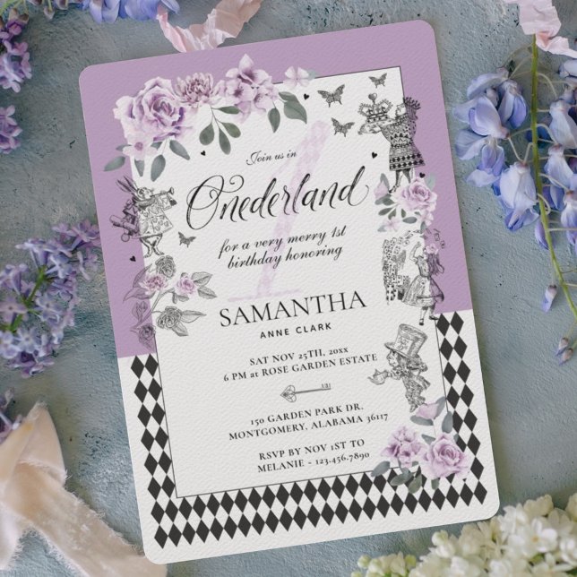 1. Geburtstag in Onederland Chic Blumenmesse Einladung (1st Birthday in Onederland Chic Floral Fairytale Invitation)