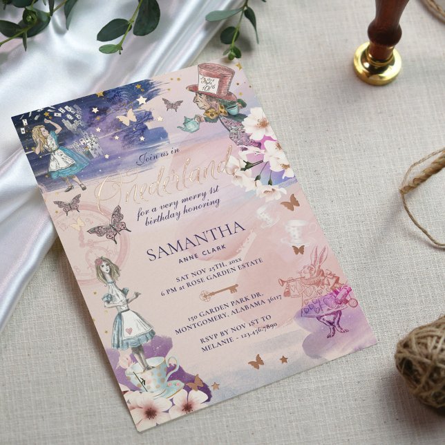 1. Geburtstag in Onederland Magical Wonderland Folieneinladung (Von Creator hochgeladen)