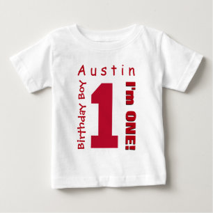 1. Geburtstag Junge 1 Jahr Weiße Rote Zahl V01R Baby T-shirt