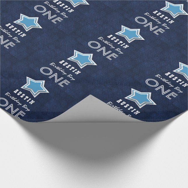 1. Geburtstag Junge ein Jahr alte Navy White Star  Geschenkpapier (Ecke)