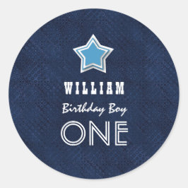 1. Geburtstag Junge ein Jahr alte Navy White Star  Runder Aufkleber