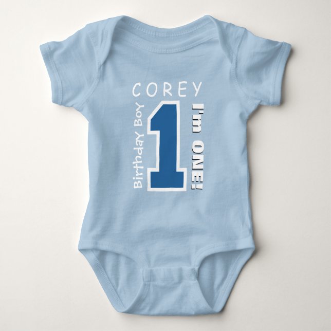 1. Geburtstag Junge Ein Jahr Blauer Wert V01L Baby Strampler (Vorderseite)