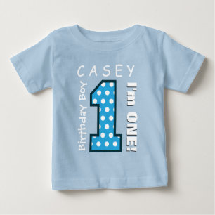 1. Geburtstag Junge Ein Jahr Blue Polka Dots V01G Baby T-shirt