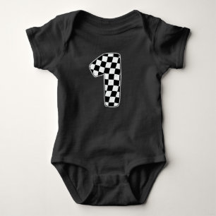 1. Geburtstag kariert Nummer 1 Auto-Rennflagge Baby Strampler