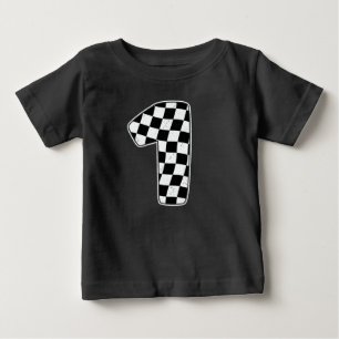 1. Geburtstag Kariert Zahl 1 Autorennen-Flagge Baby T-shirt