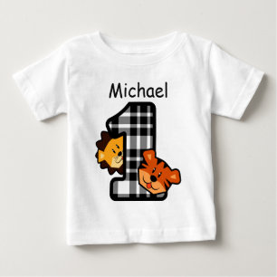 1. Geburtstag Karierter Tiger und Löwe 1 Jahr alt  Baby T-shirt