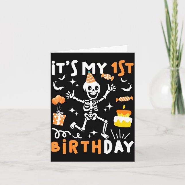 1. Geburtstag Kinder lustiges Skelett 1. Geburtsta Karte (Vorderseite)