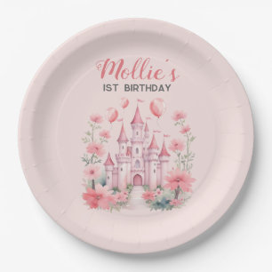 1. Geburtstag Kleine Mädchen Rosa Schloss Prinzess Pappteller