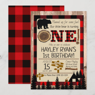 1. Geburtstag Kleiner Bär Flannel Lumberjack Thema Einladung