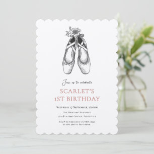 1. Geburtstag Kleines Mädchen Schwarz und Weiß Einladung
