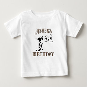 1. Geburtstag Kuh-Druck braune Schrift Baby T-shirt