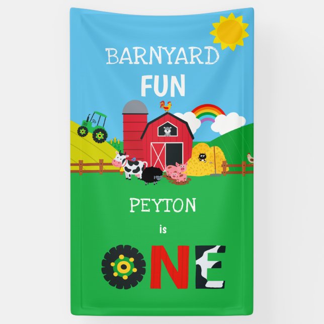 1. Geburtstag Landtiere Barnyard Fun Kinder Banner (Vertikal)