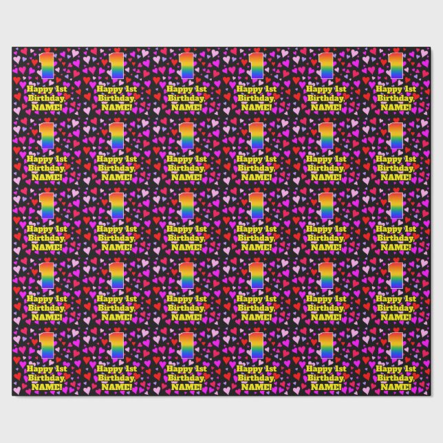 1. Geburtstag: Liebesherz-Muster, Regenbogen # 1 Geschenkpapier (Saum)