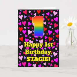 1. Geburtstag: Liebesherz-Muster, Regenbogen # 1 Karte