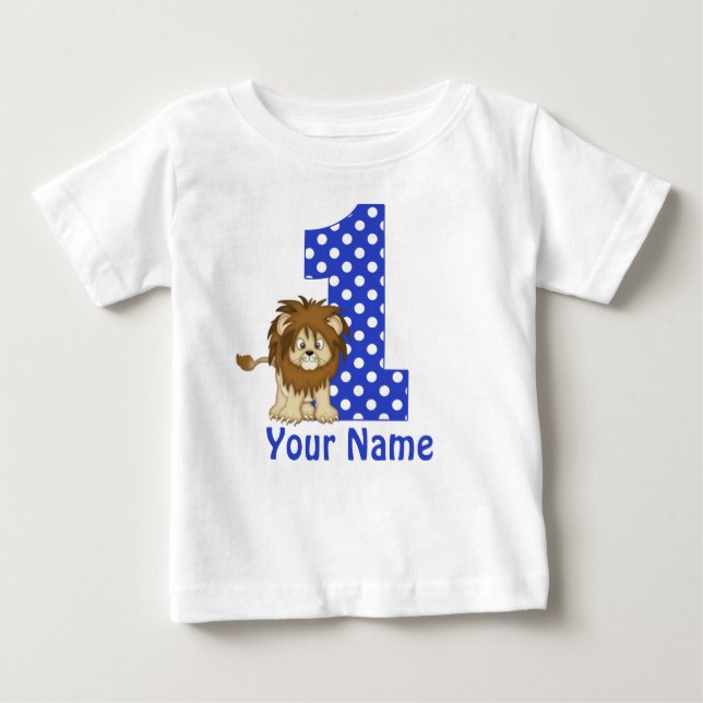 1. Geburtstag Lion Blue Personalisiertes Shirt (Vorderseite)