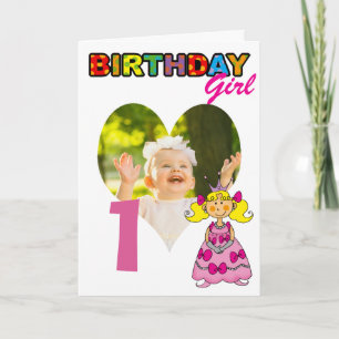 1. Geburtstag Mädchen Blonde Prinzessin Foto Karte