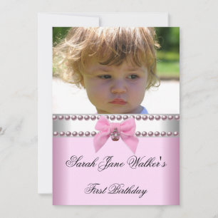 1. Geburtstag Mädchen Rosa Weiße Perle Foto Erste Einladung