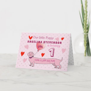 1. Geburtstag Mädchen Rosa Welpe Einladung