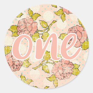 1. Geburtstag Mädchen Shabby Chic Rosen Cottage Fl Runder Aufkleber