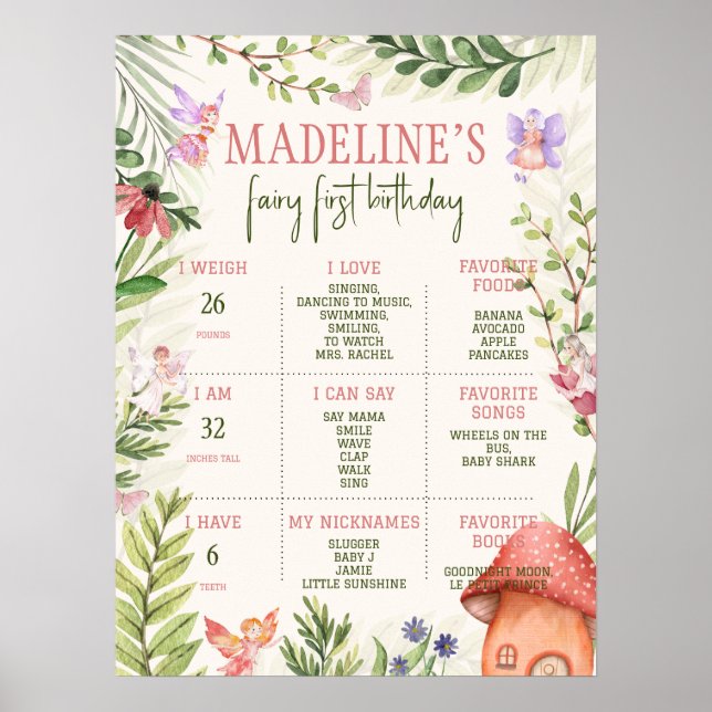 1. Geburtstag Meilenstein Fairy First Poster (Vorne)