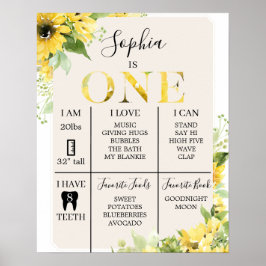 1. Geburtstag Meilenstein Poster Sonnenblume