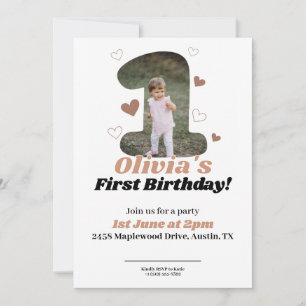 1. Geburtstag Minimalistisch Beige Teddy Heart Save The Date