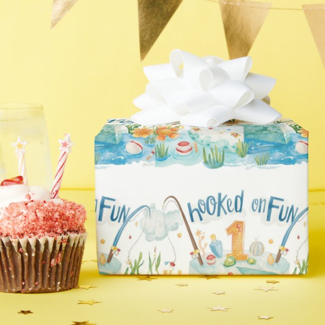 1. Geburtstag mit Kuchen angeln Geschenkpapier (Geburtstagsparty)