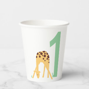 1. Geburtstag Moderne Minimalgelbe Giraffe Pappbecher