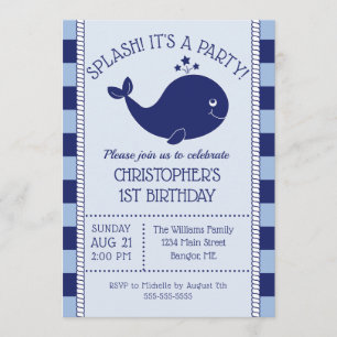 1. Geburtstag Nautical Blue Whale Blue Navy Streif Einladung
